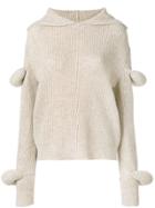 Jw Anderson Rib Knit Hoodie With Puff Sleeves - Brown