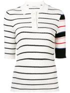 Sonia Rykiel Striped Ribbed Knit Polo Top - White