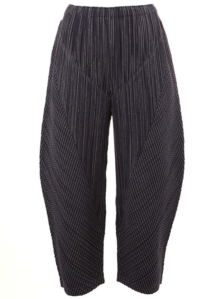Pleats Please By Issey Miyake Cropped Pleated Trousers, Women's, Size: 5, Blue, Cotton/polyester