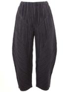Pleats Please By Issey Miyake Cropped Pleated Trousers, Women's, Size: 5, Blue, Cotton/polyester