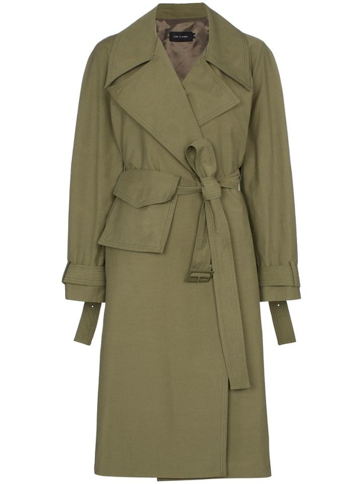 Low Classic Utility Pocket Belted Trench Coat - Green