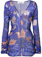 Dvf Diane Von Furstenberg Sheer Floral Print Top - Blue