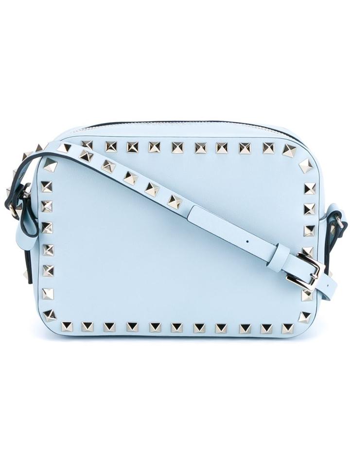 Valentino Garavani Rockstud Shoulder Bag, Women's, Blue, Cotton/calf Leather