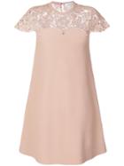 Valentino - Lace Detail Cap Sleeve Dress - Women - Polyester/viscose - Xs, Nude/neutrals, Polyester/viscose