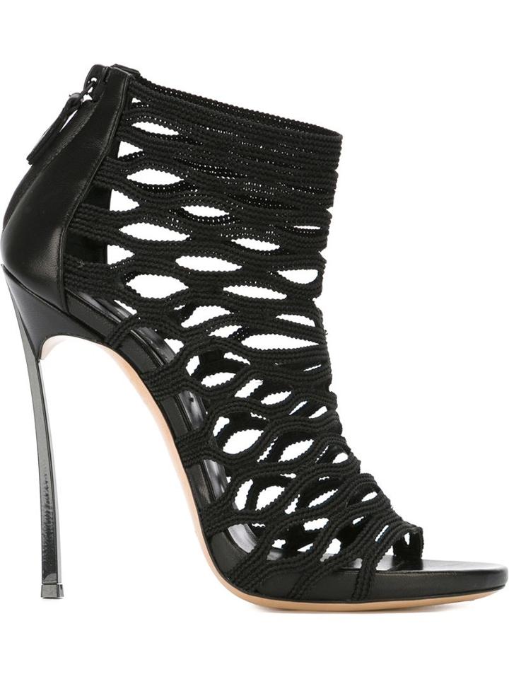 Casadei Strappy Stiletto Sandals, Women's, Size: 39.5, Black, Leather/polyester