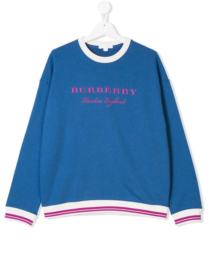 Burberry Kids Logo Embroidered Sweatshirt - Blue