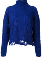 Miharayasuhiro Distressed Cable Knit Jumper, Women's, Size: 40, Blue, Acrylic/wool