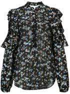 Veronica Beard Floral Print And Embroidered Sheer Blouse - Black