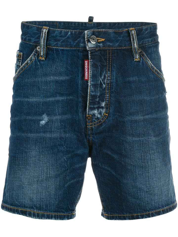 Dsquared2 Stonewash Effect Denim Shorts - Blue