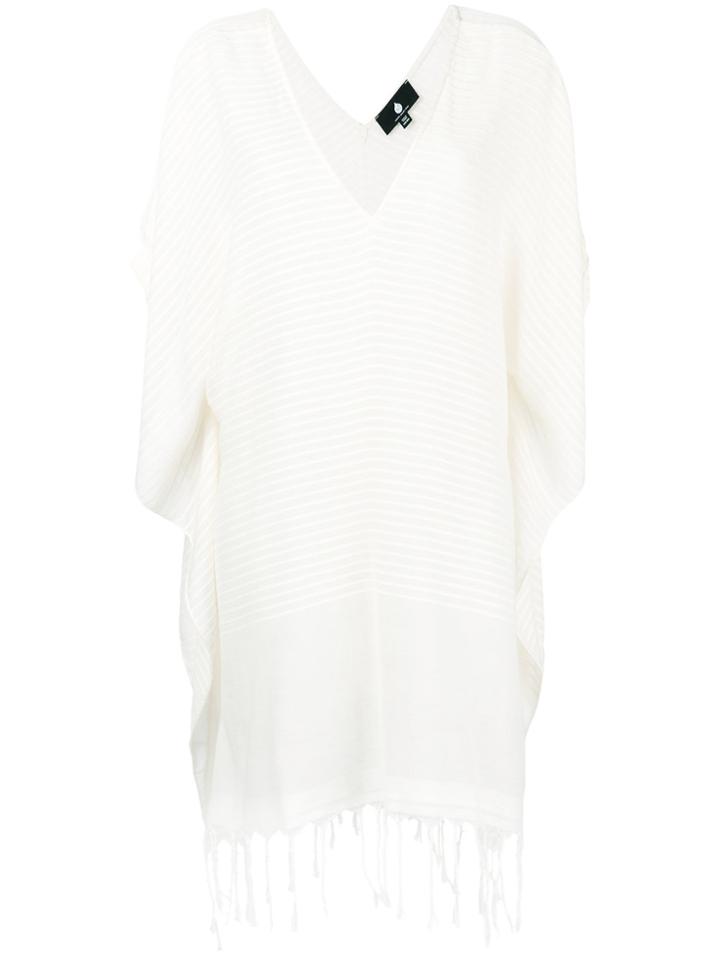 Su Fringed V-neck Poncho - White