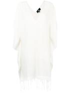 Su Fringed V-neck Poncho - White