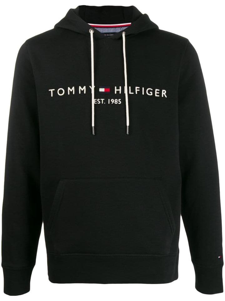 Tommy Hilfiger Logo Print Hoodie - Black