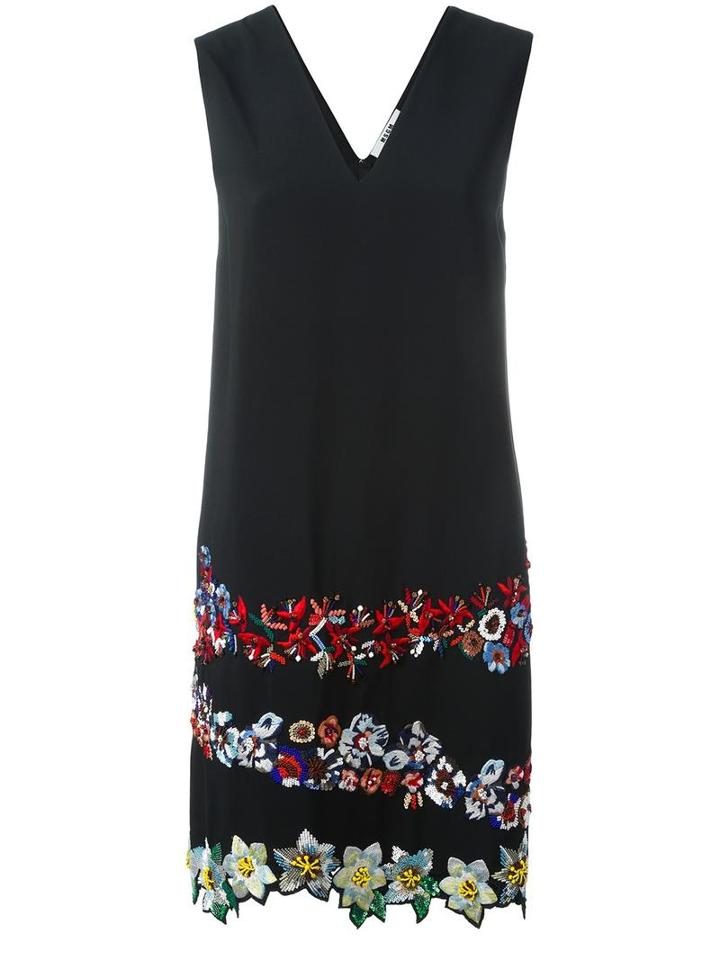 Msgm Floral Embroidered Dress, Women's, Size: 44, Black, Polyester/acetate/viscose