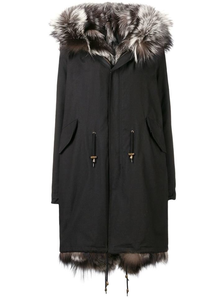 Furs66 Fox Fur Trim Hooded Parka - Black