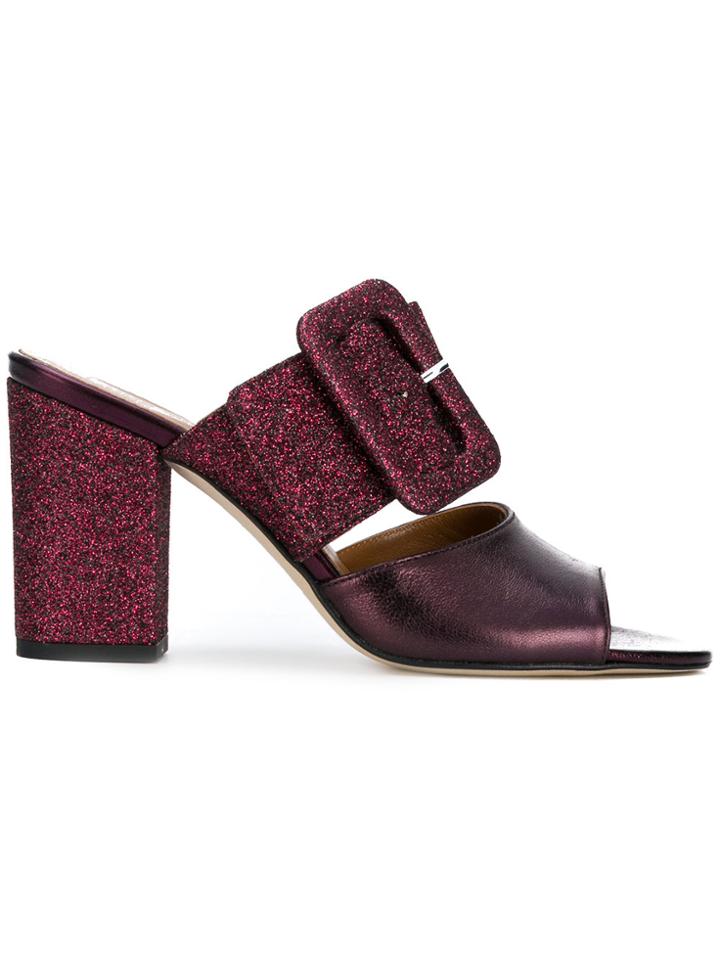 Paris Texas Glitter Buckled Mules - Pink & Purple