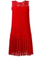 Ermanno Scervino Pleated Lace Dress, Women's, Size: 42, Red, Cotton/viscose/polyamide/silk