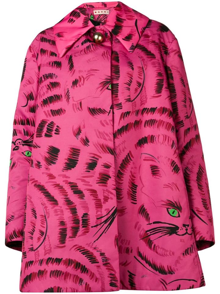Marni Kitten Print Swing Coat - Pink & Purple