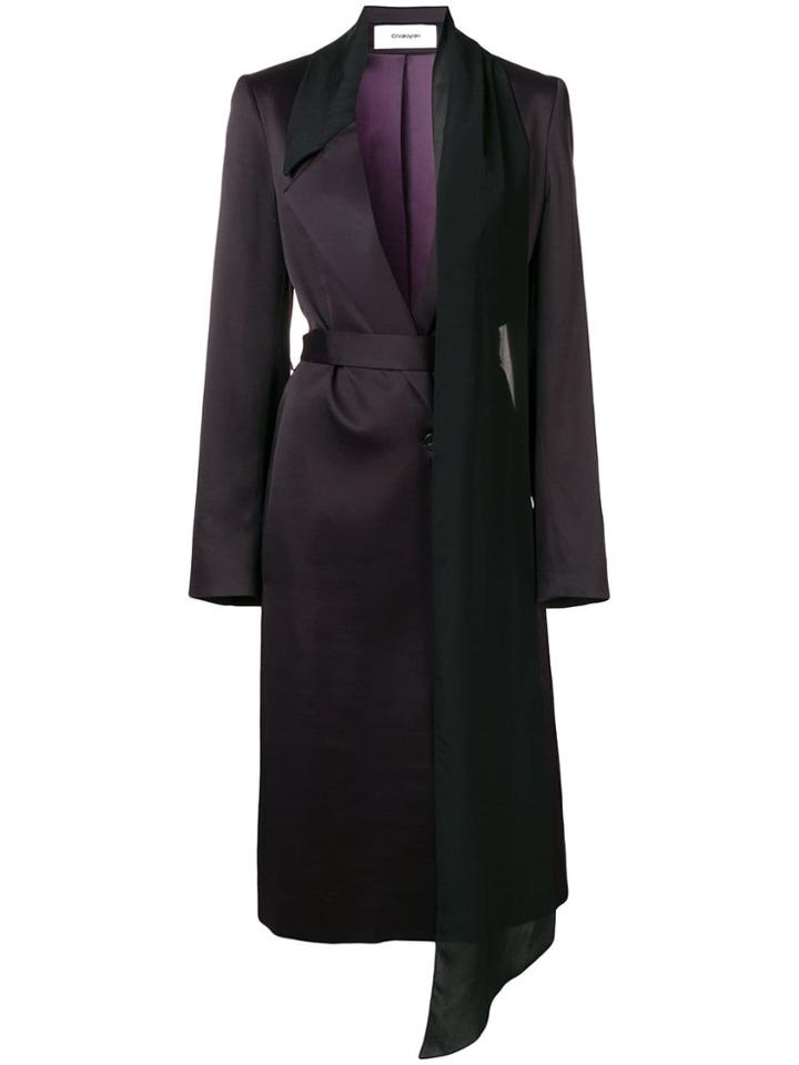 Chalayan Scarf Detail Belted Coat - Pink & Purple