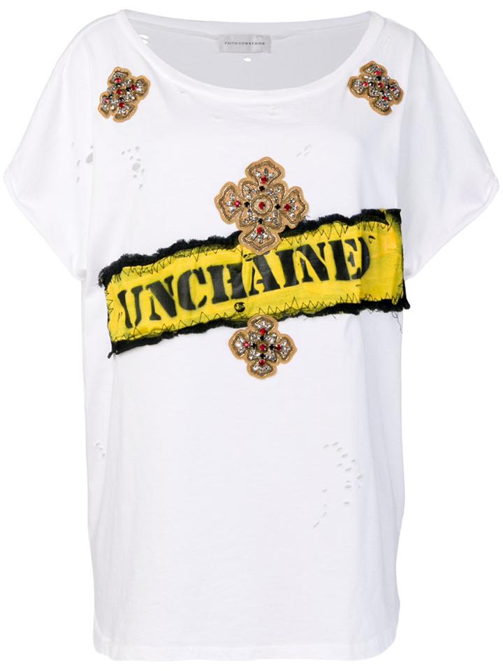 Faith Connexion Oversized Print Embroidered T-shirt - White