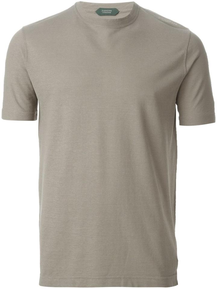 Zanone Round Neck T-shirt, Men's, Size: 48, Grey, Cotton
