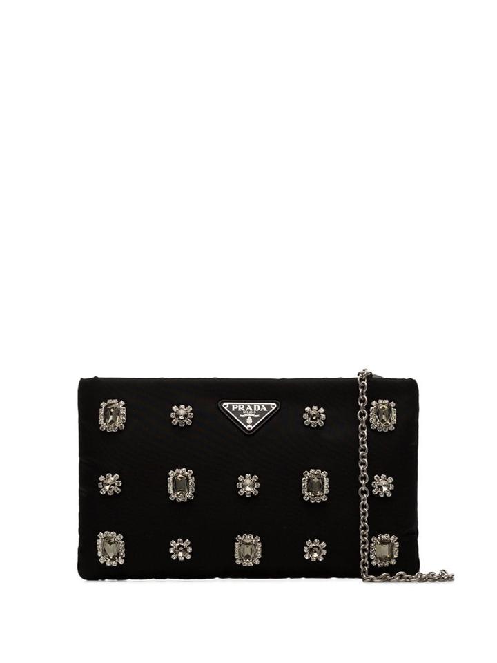 Prada Crystal-embellished Clutch - Black