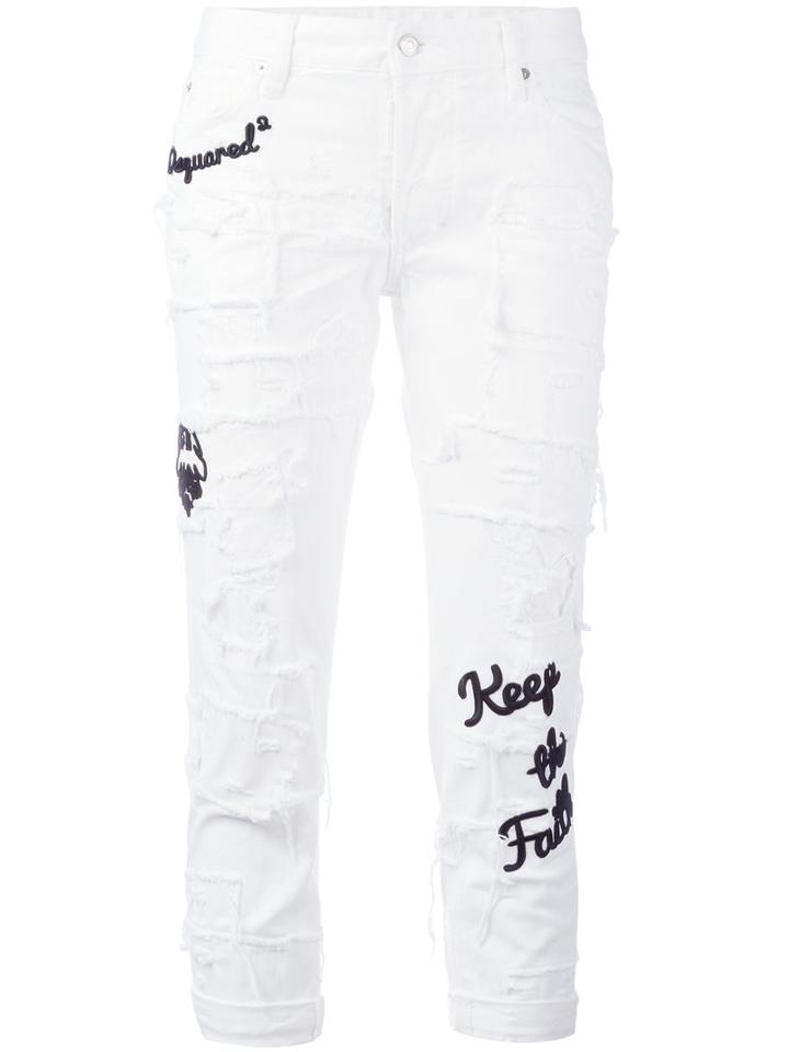 Dsquared2 - Glam Head Embroidered Jeans - Women - Cotton/spandex/elastane - 40, White, Cotton/spandex/elastane