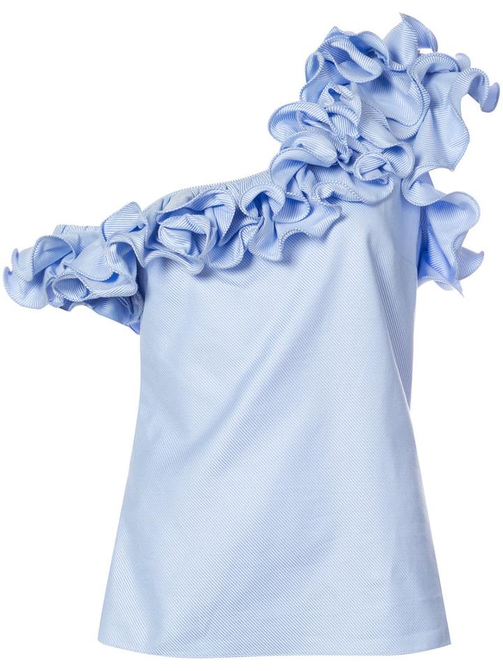 Petersyn - Ruffled One Shoulder Top - Women - Cotton - L, Blue, Cotton