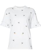 Victoria Victoria Beckham - Embroidered Birds Ruffled T-shirt - Women - Cotton - M, Women's, White, Cotton