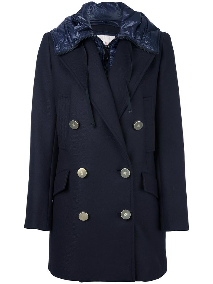 Moncler - 'galatea' Hooded Coat - Women - Feather Down/polyamide/virgin Wool - 0, Blue, Feather Down/polyamide/virgin Wool