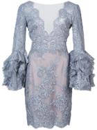 Marchesa Lace-embroidered Fitted Dress - Grey