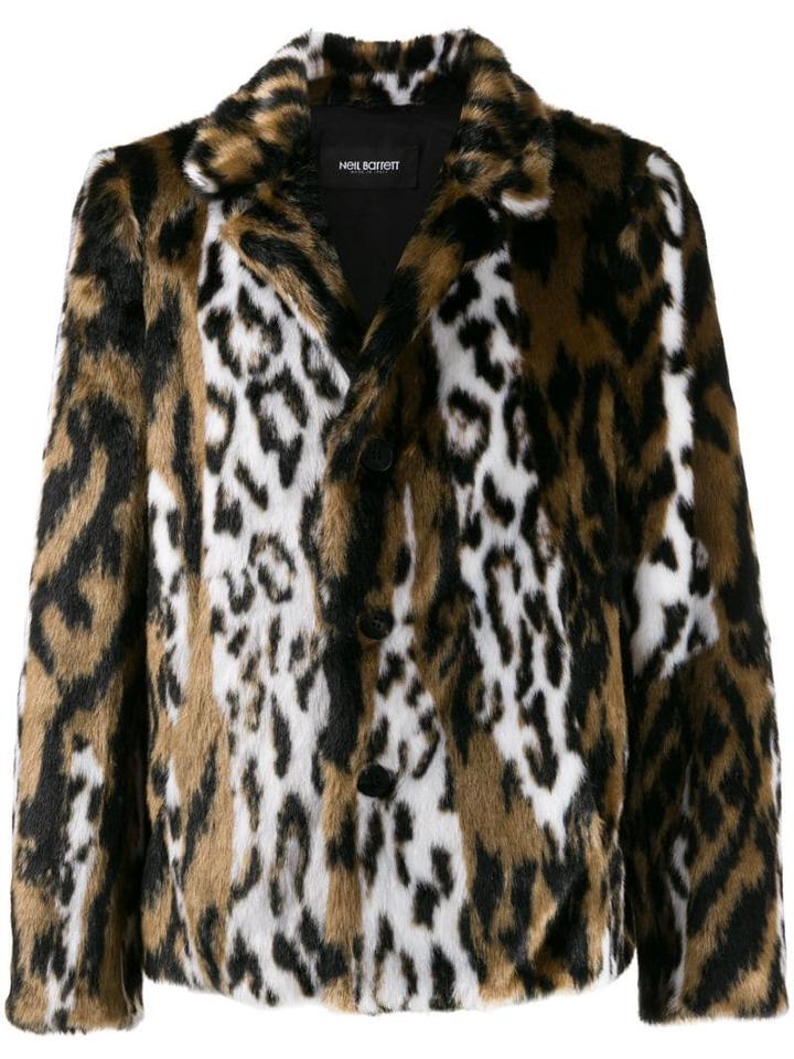 Neil Barrett Faux Fur Leopard-print Coat - Black