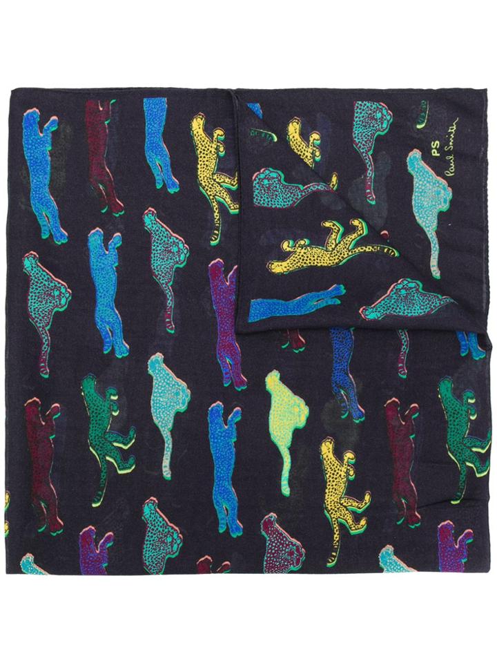 Ps Paul Smith Cheetah-print Scarf - Blue