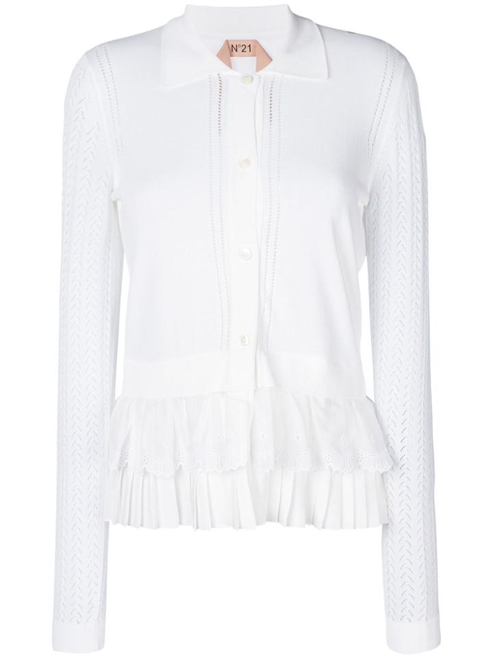 No21 Ruffle Hem Knitted Cardigan - White
