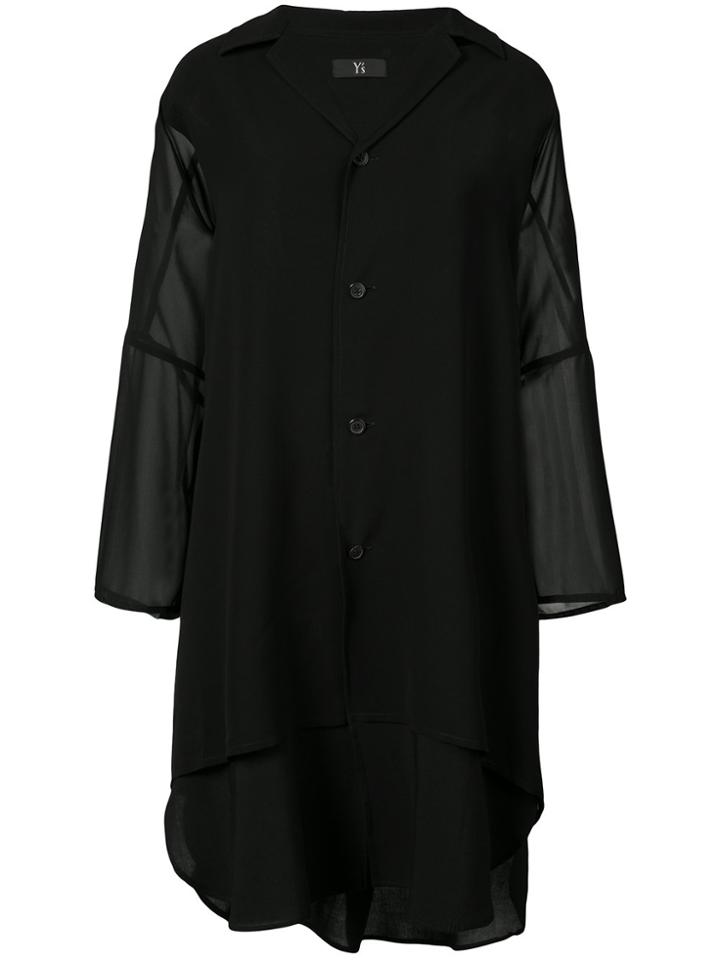 Y's Sheer Sleeve Long Line Shirt - Black