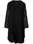 Y's Sheer Sleeve Long Line Shirt - Black