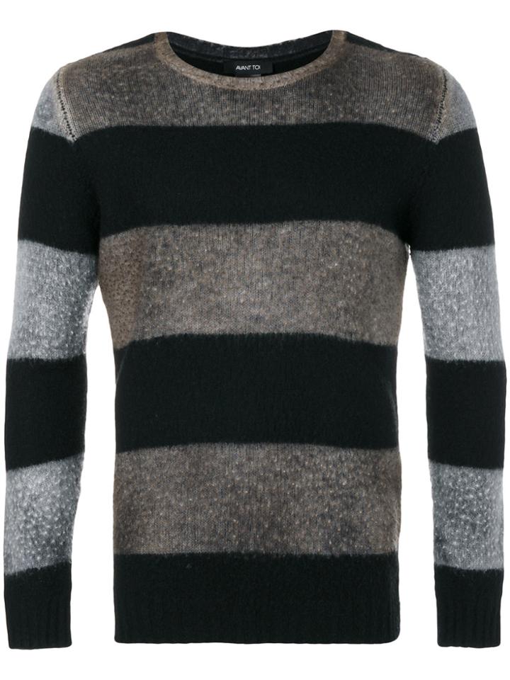 Avant Toi Striped Crew Neck Sweater - Black