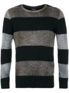 Avant Toi Striped Crew Neck Sweater - Black