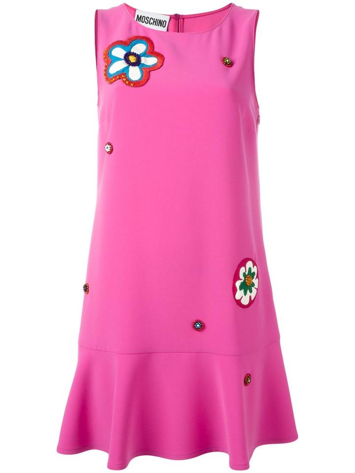 Moschino Floral Appliqué Dress, Women's, Size: 42, Pink/purple, Triacetate/polyester