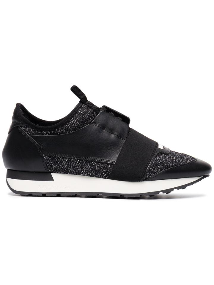 Balenciaga Black Glitter Race Runner Sneakers