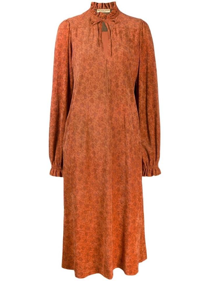 Balenciaga Pre-owned 1970's Plush Effect Floral Dress - Orange