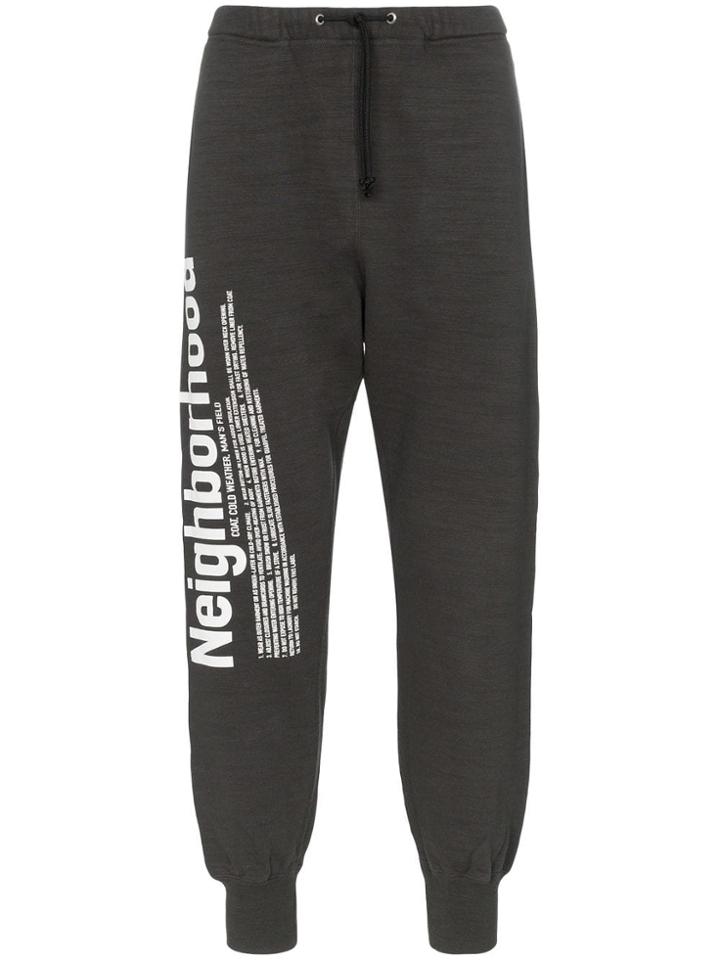 Neighborhood Logo Print Cotton Track Pants - Grey