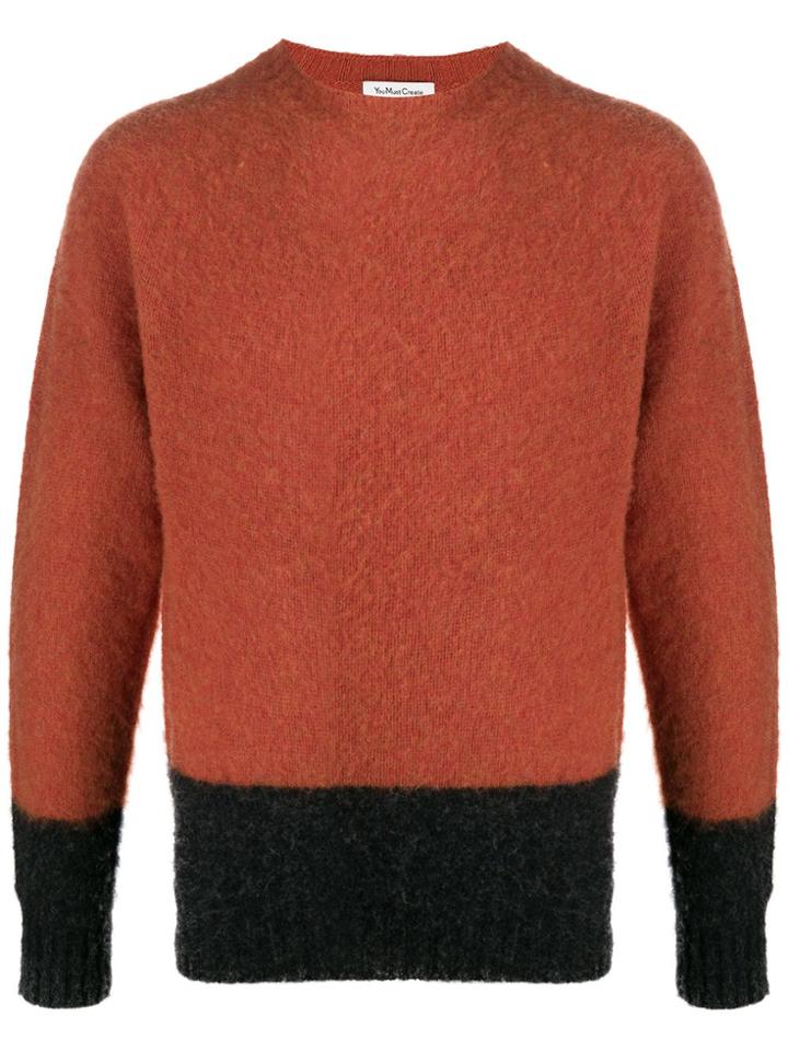 Ymc Two-tone Knitted Jumper - Orange