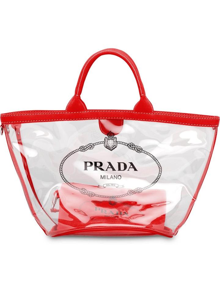 Prada Sheer Logo Tote - Red