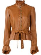 Just Cavalli Peplum Leather Jacket - Brown