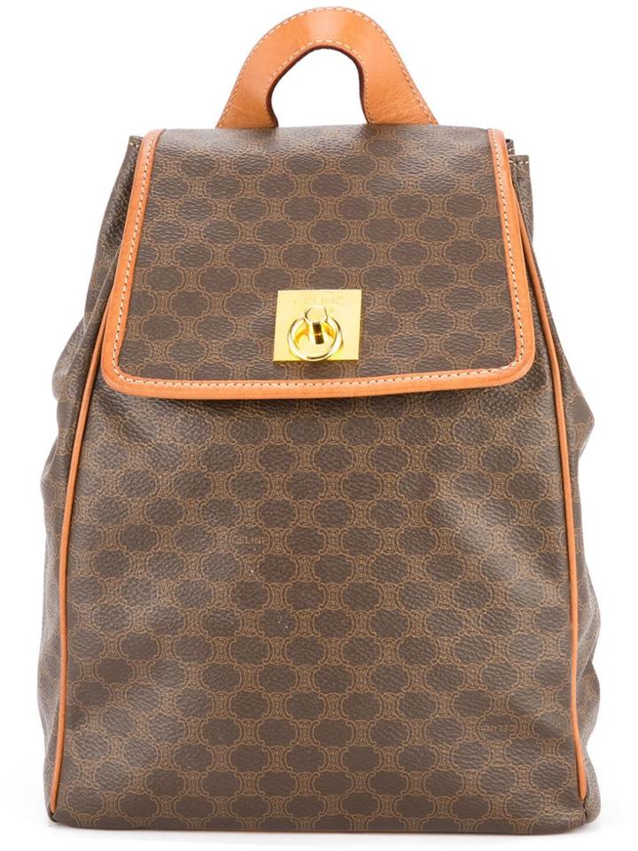Céline Vintage Macadam Pattern Logo Plate Rucksack - Brown
