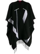 Valentino Logo Print Fringed Cape - Black