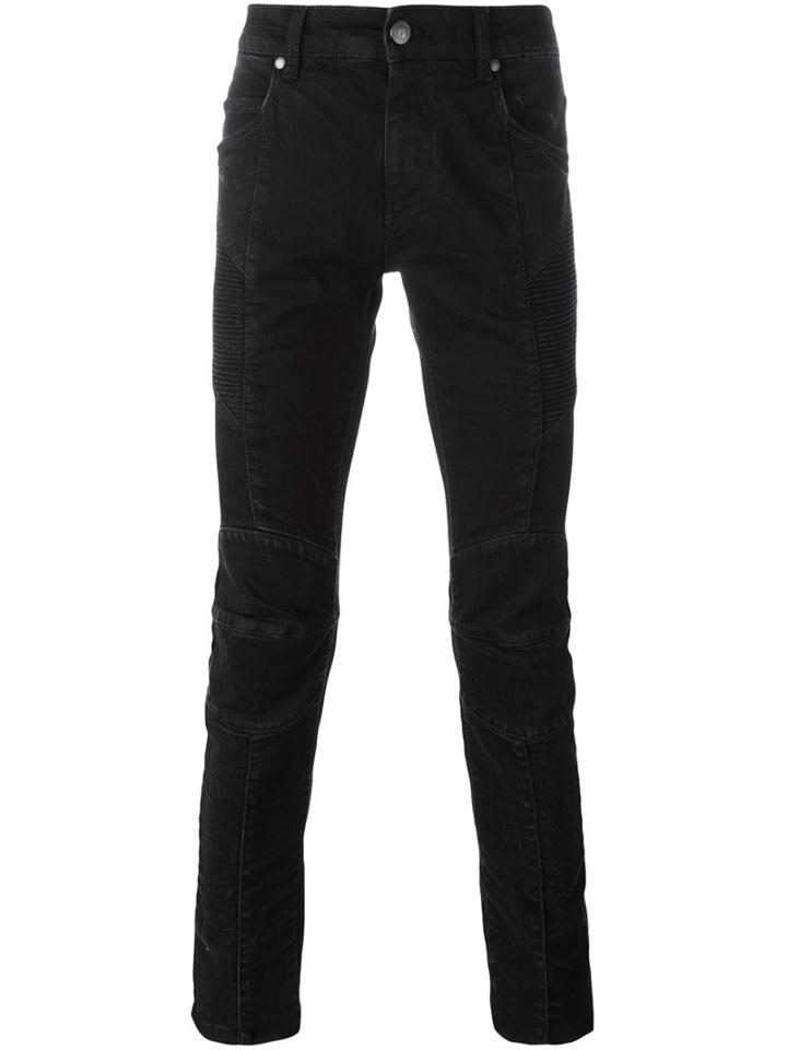 Pierre Balmain Ribbed Detailing Skinny Trousers, Men's, Size: 34, Black, Cotton/spandex/elastane