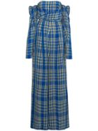 Rosie Assoulin Off The Shoulder Plaid Jumpsuit - Blue