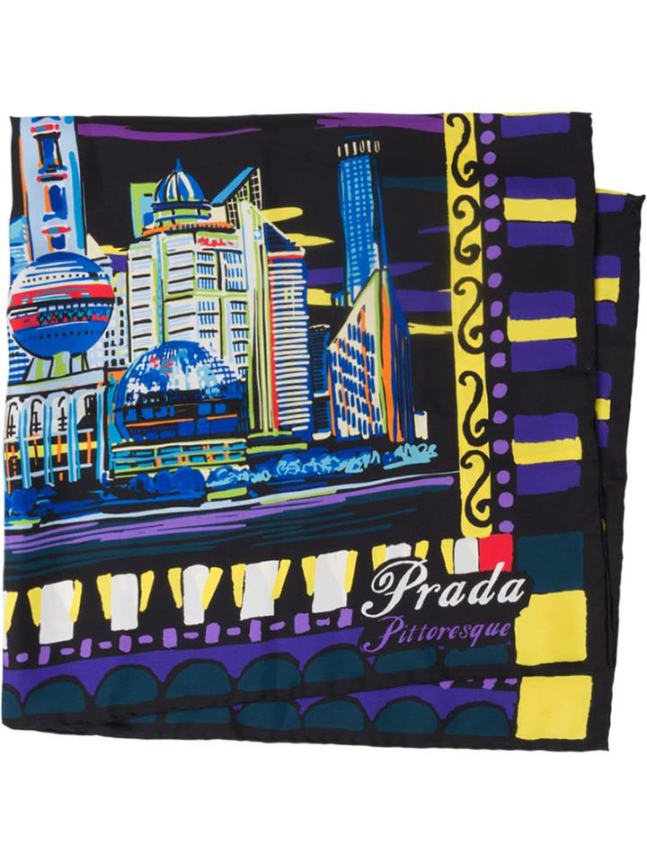 Prada Pittoresque Shanghai Print Foulard - Black