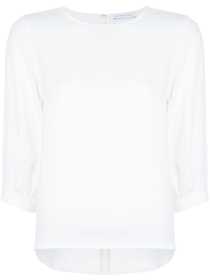 Estnation - Cropped Sleeve Blouse - Women - Polyester - 38, White, Polyester